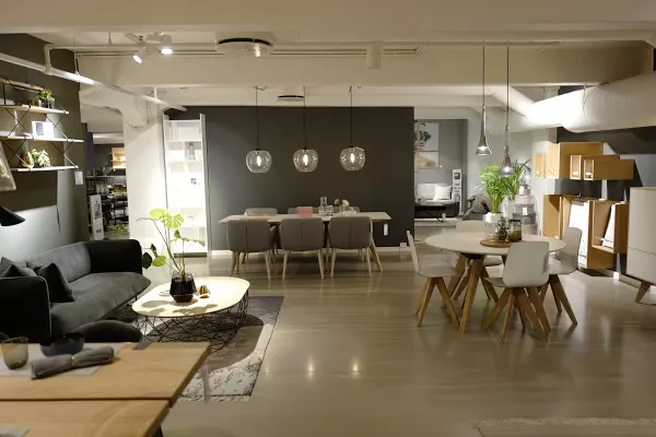 Interior of Møbelbutikk Oslo showroom with elegant furniture displays